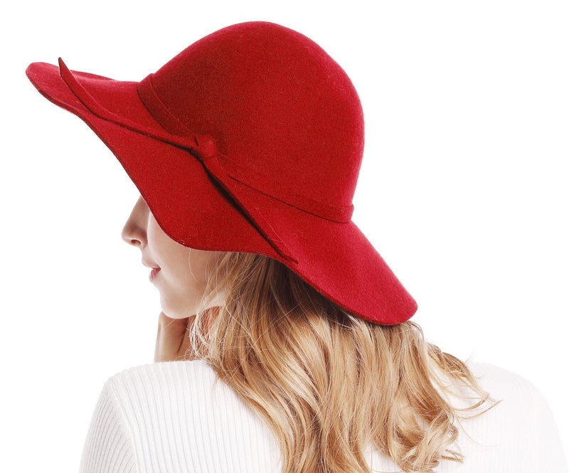 Bienvenu Floppy Hats for Women, Ladies Goth Fall Fedora Hat, Wide Brim Wool Felt Sun Hat,Red - Image 5